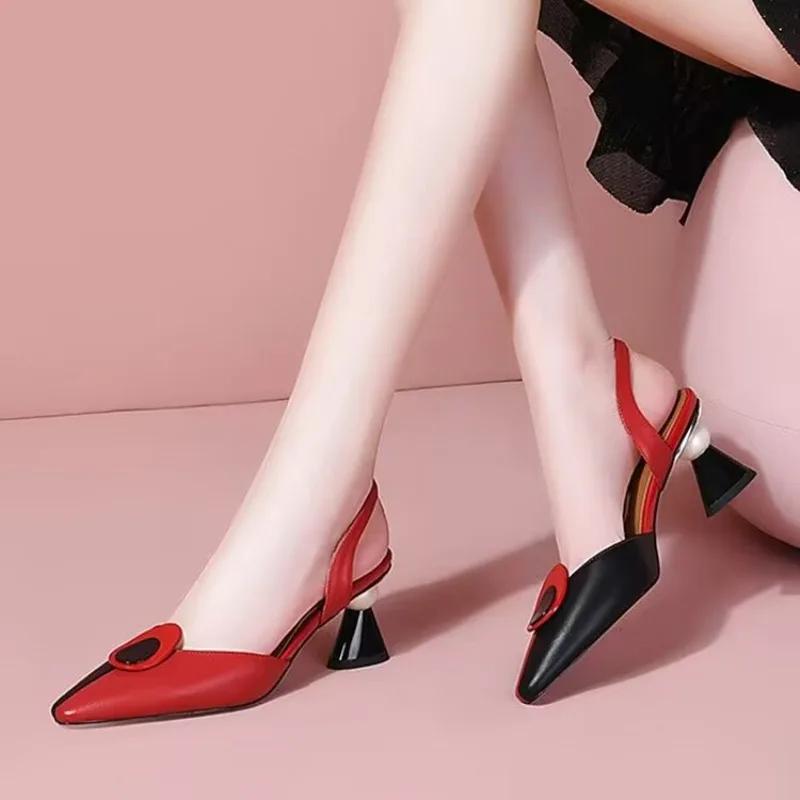 High Heel Sandals Women's Summer New Colored Fashion Baotou Thick Heel Hollow Women's Sandals