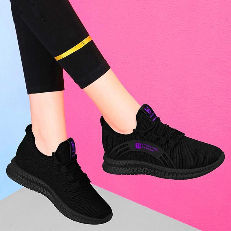

Весна-лето 2025 новые черные повседневные женские туфли, кроссовки из летучей ткани, танцевальные туфли, черные кухонные рабочие туфли для мамы 41