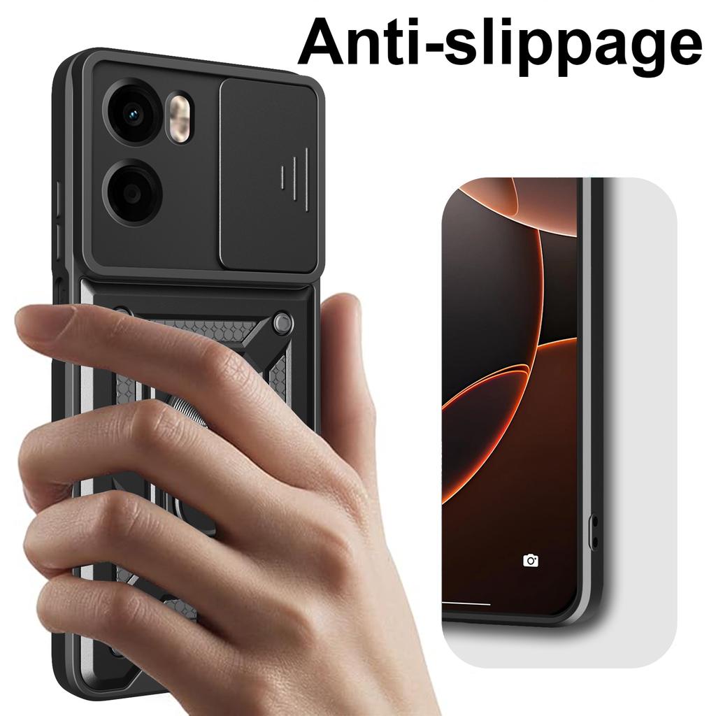 För Motorola Moto G05 4G Fodral med Skjutbart Kameraskydd PC+TPU Ställ Telefonfodral