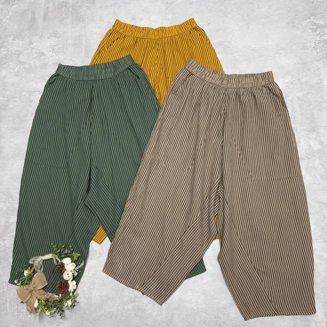 

Johnature Японские Полосатые Повседневные Брюки Весна Лето Свободные Широкие Женские Брюки Длиной до Щиколотки Брюки-Шаровары One Size зелёный