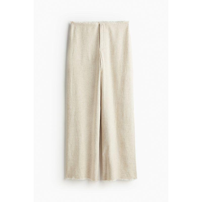 HM Women's Clothes Casual Pants Fall Straight-leg Loose Raw Hem Back Pocket Linen Blend Casual Pants 1224449