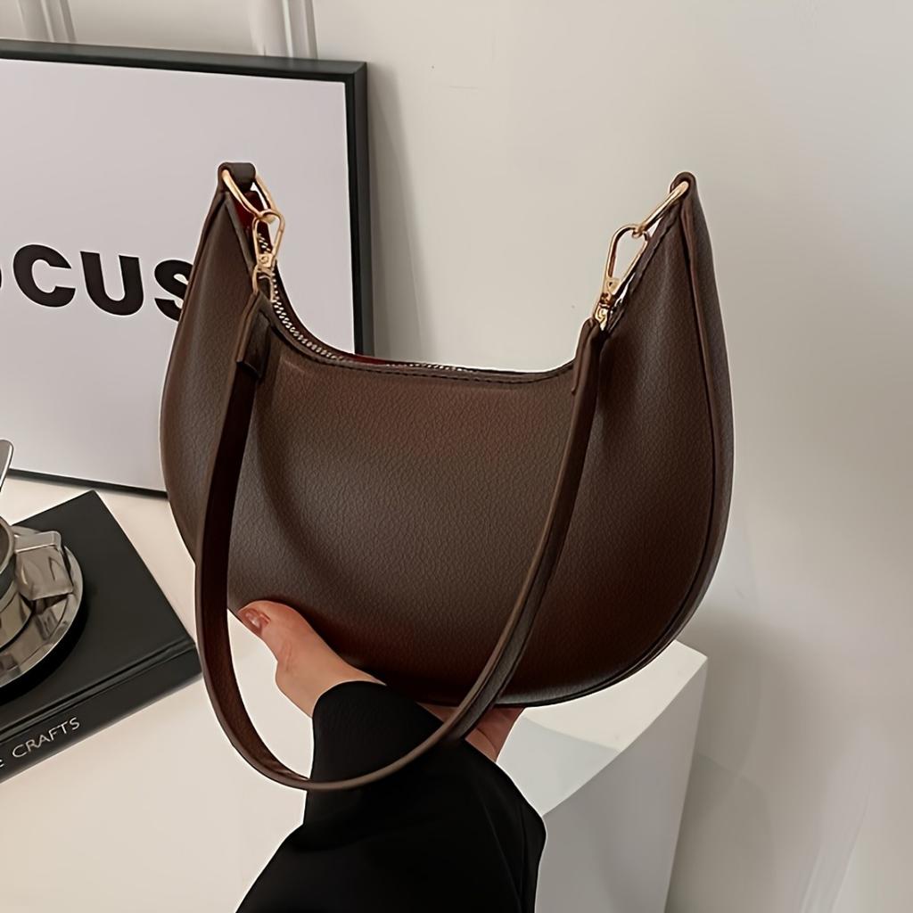 Ladies' Crescent Shaped Crossbody Bag with Detachable Adjustable Shoulder Strap, Magnetic Closure, and Gold Hardware Accessories Shoulder Bag
