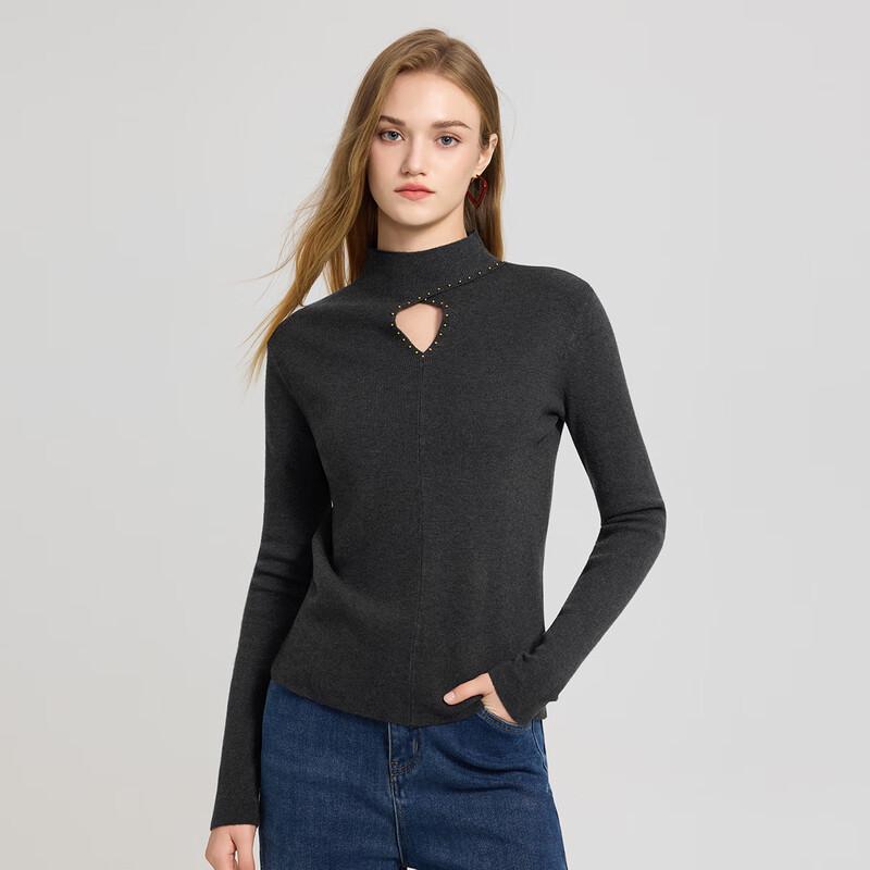 Women's Hollow Knit Half-High Collar Long Sleeve Top