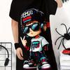 New summer set for teenagers, cool and handsome boy print, casual pullover, boy T-shirt shorts set