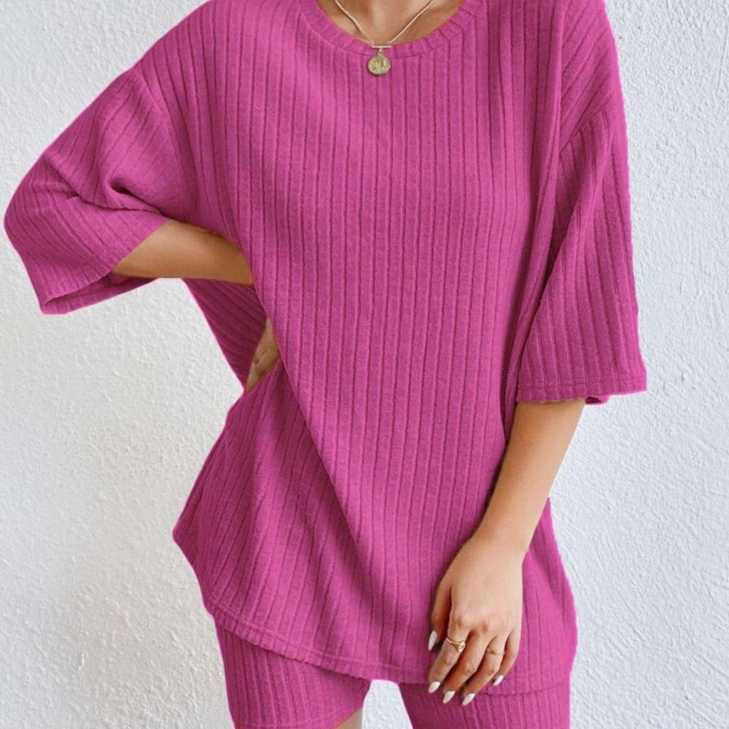 Fashion Casual Solid Color Spring And Autumn Knitted Loose Women's Thin Shorts New Two-piece Suit