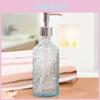 Chic 420ml Blue And Gray Glass Soap Dispenser Square Ribbed Design For Hand Soap And Lotion