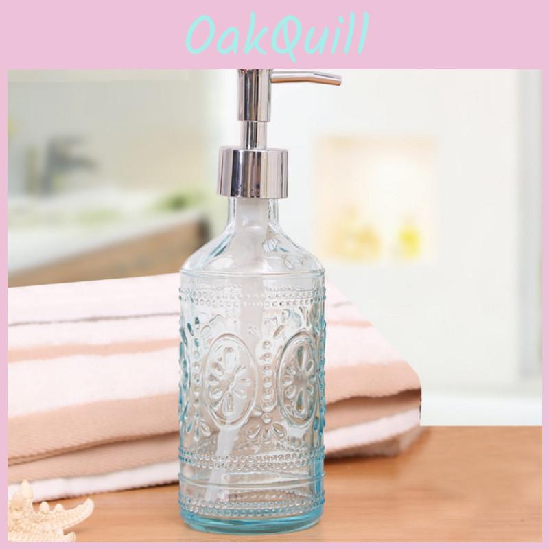 Chic 420ml Blue And Gray Glass Soap Dispenser Square Ribbed Design For Hand Soap And Lotion