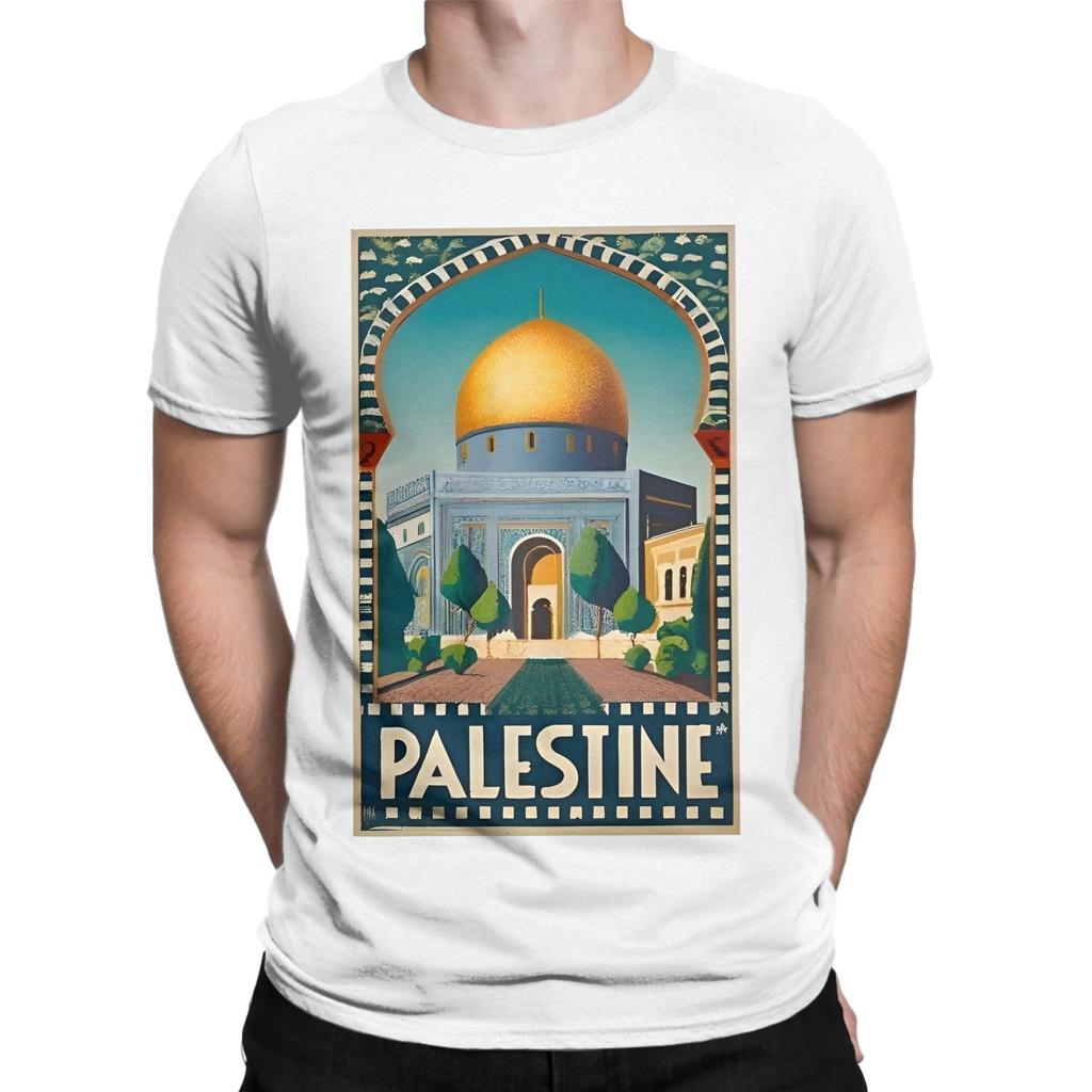 Humor Floral Palestinian Flag TShirts for Men Round Neck Pure Cotton T Shirt Short Sleeve Tee Shirt Printing Tops