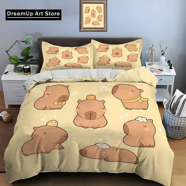 Cute Cartoon Capybara Print Bedding Set Animal Duvet Cover Set King Queen Double Twin Comforter Cover Set For Home Decor