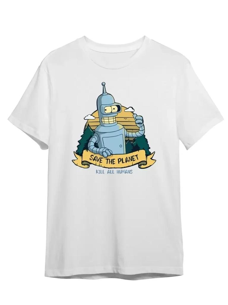POSTER RETRO GESCHENK KUNST UK Streetwear Sommer Kurzarm T-Shirt Lustiges T-Shirt KILL ALL HUMANS T-SHIRT BENDER ROBOTER BIER FILM FERNSEHEN T-SHIRT