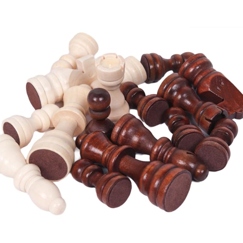 32Pcs Hand Carved Wood Chess Pieces Portable Tournament Chessmen International Chess Figures for Chess Board Game