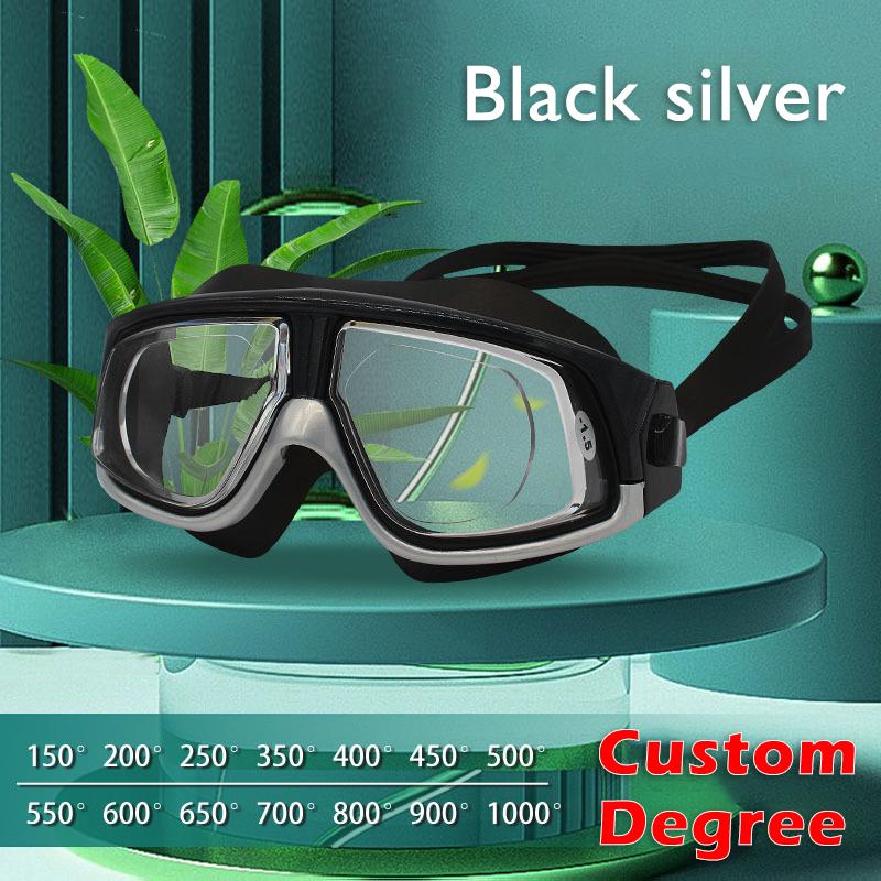 -1.5 To -10.0 Myopia Swim Eyewear Silicone Large Frame Anti Fog Swimming Goggles Custom Different Degree For Left Right Eyes