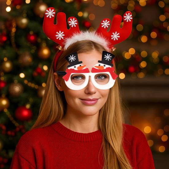 9 Pcs Christmas Party Favors Novelty Glasses Frames Christmas Headbands Santa Hat Slap Bracelets Set for Holiday Party Supplies
