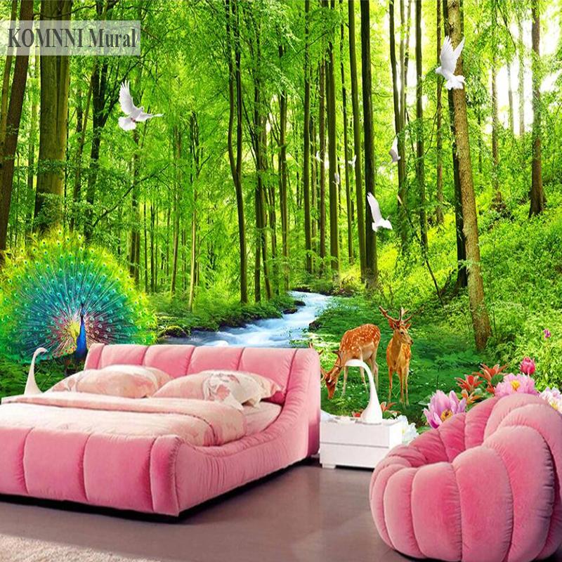 3d Forest Wallpaper Stream and Water Feature Photo Mural Living Room Bedroom Kids Room Forest Wall Mural Home Decor