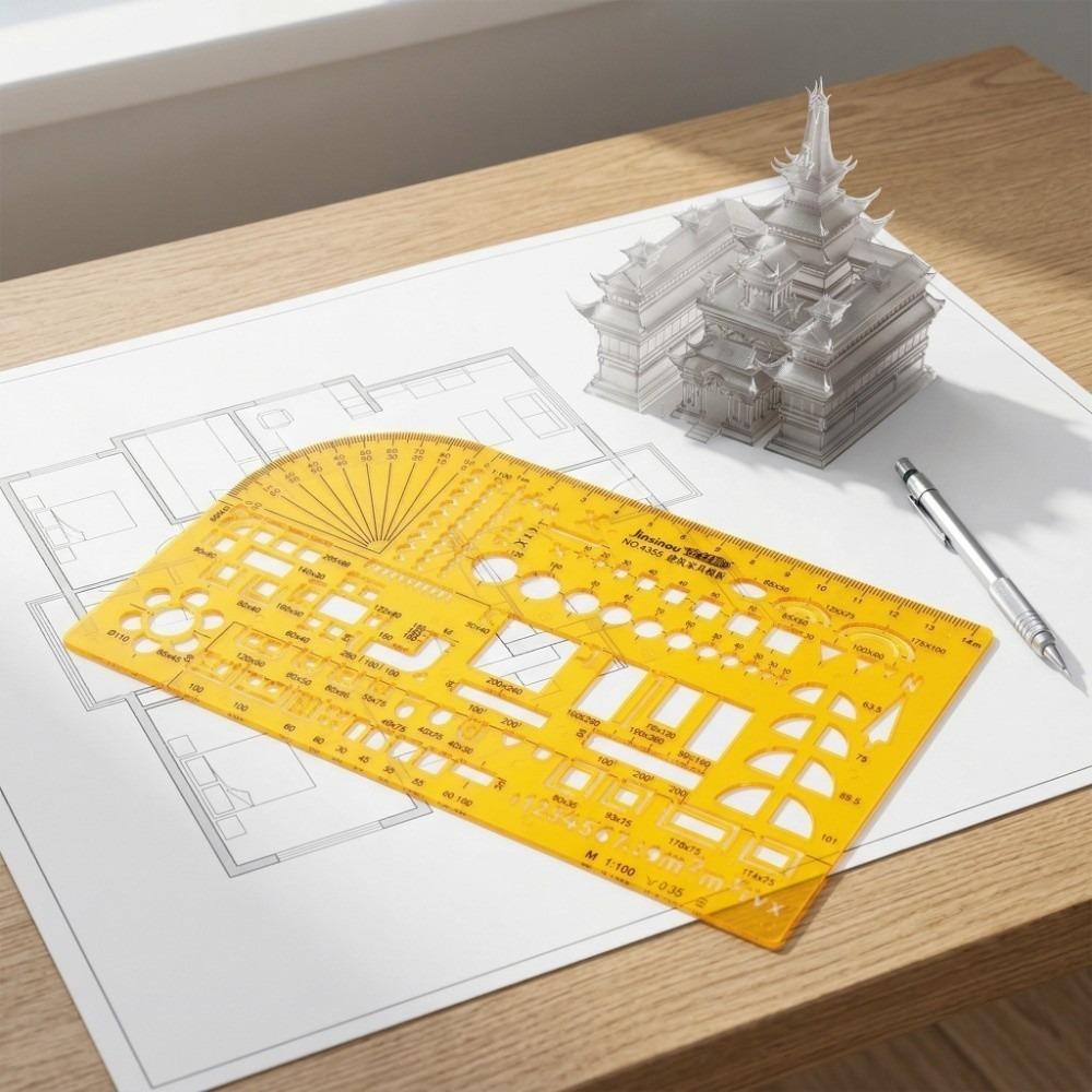 Yellow Architectural Design Template Plastic Hollow Ruler Geometric Ruler  Geometry Drawing 4355