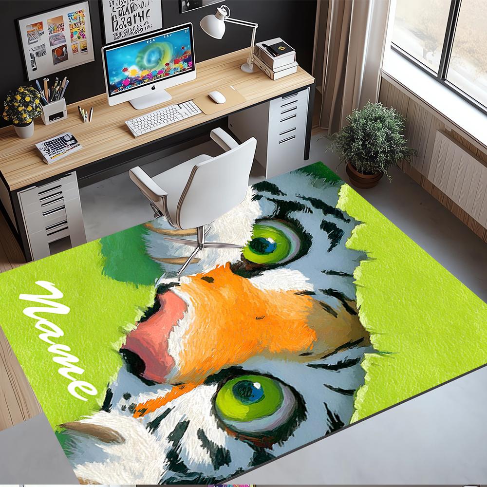 Custom Name Tiger Printed Carpet,Rug for Office Chair Living Room Bedroom Kitchen Room Decor Gifts.