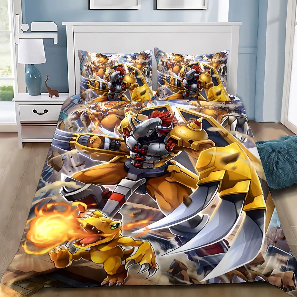 Cartoon Cover Pillowcase Bedding Set  D-DigimonS Greymons Adult Boy Girl Bedroom Decoration Children Single Double Large Size
