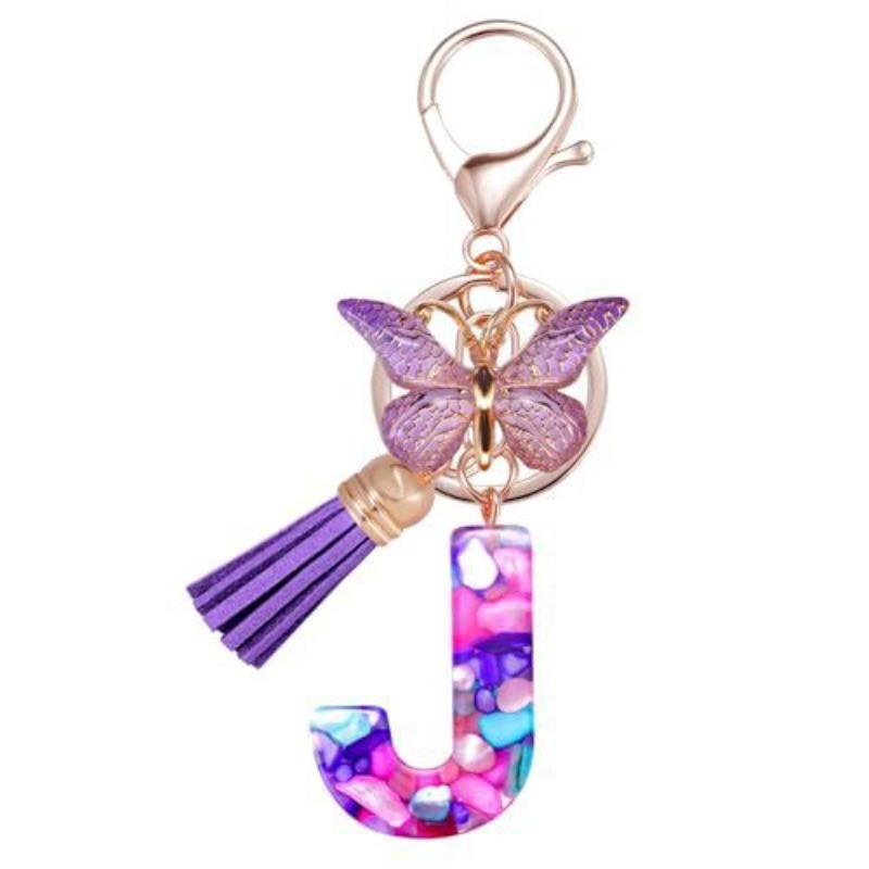 Resin Purple Stone 26 Alphabet Keychain Letter Pendant Backpack Hanging Ornament Classic Retro Practical Durable Bag Charm For Daily Use