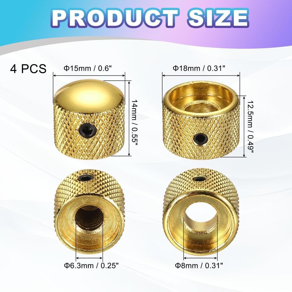 uxcell Metal Guitar Knobs Inch Universal Volume Tone Knobs Bass Speed Control for Guitar and Bass with Gold 1/4 Wrench, 4pcs,