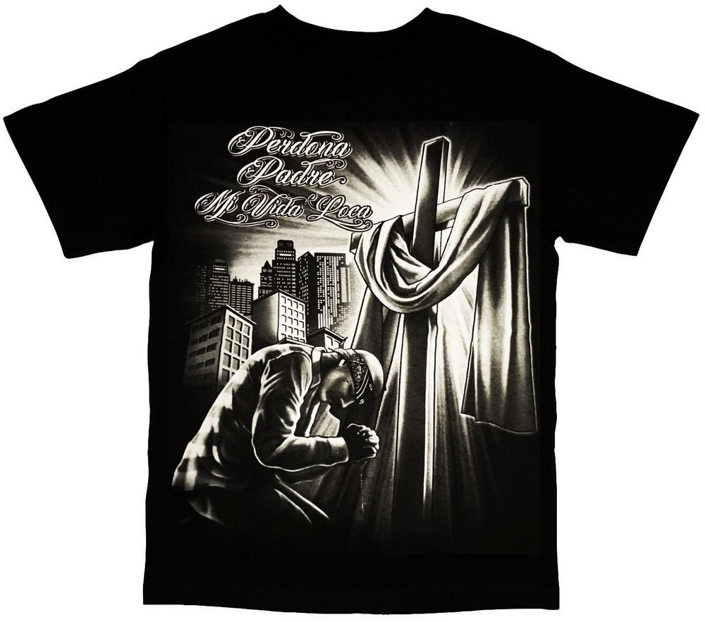 Chicano Art Perdona Padre Mi Vida Loca Mens Unisex T-Shirt L