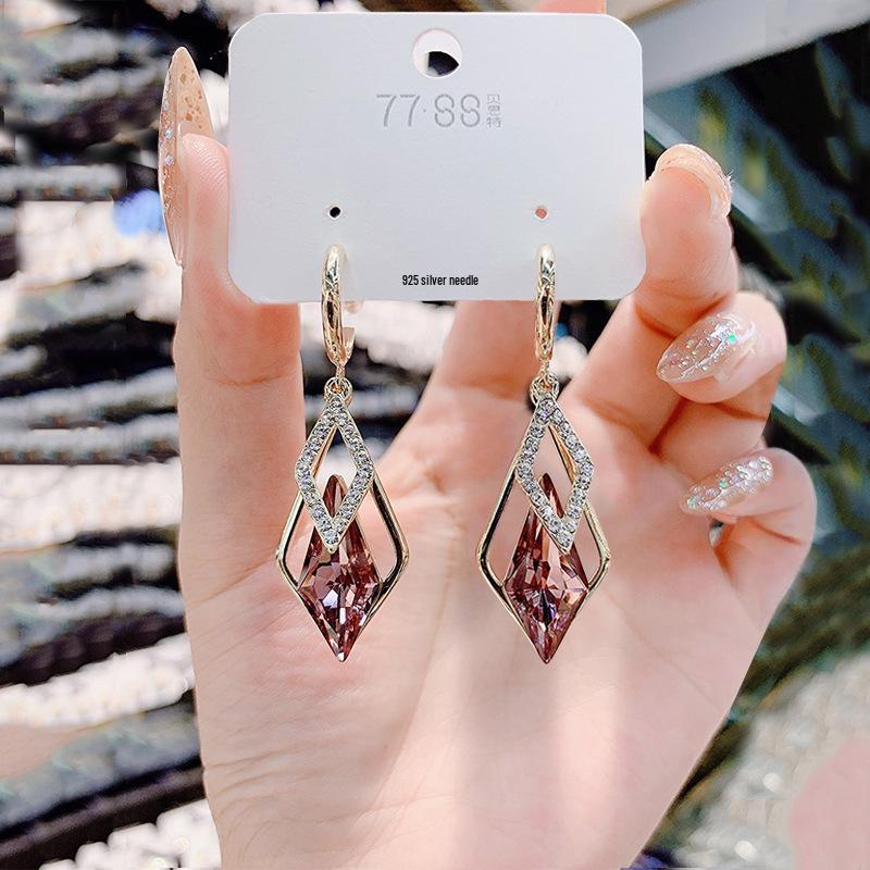 Korean Crystal Teardrop Earrings with Luxury Ear Hooks