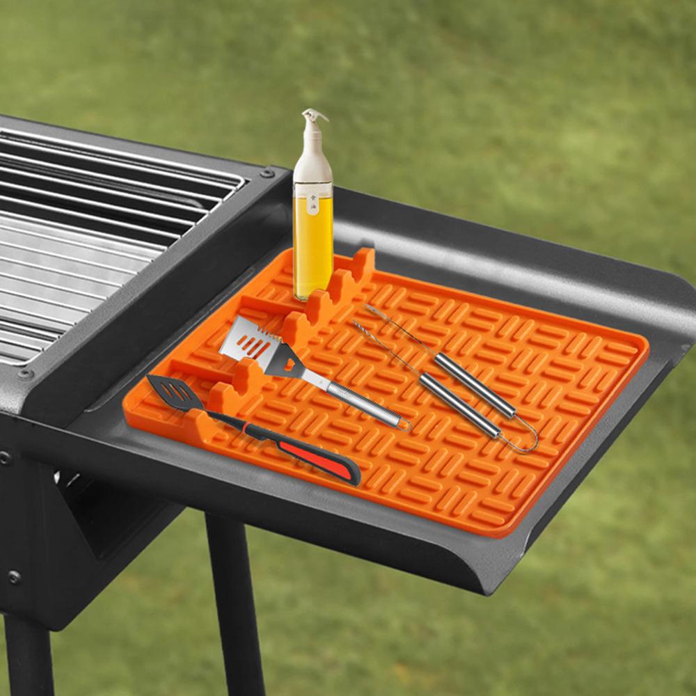 

Outdoor BBQ Grill High Temperature Resistant Side Shelf Silicone Pad Barbecue Grill Tool Pad Orange