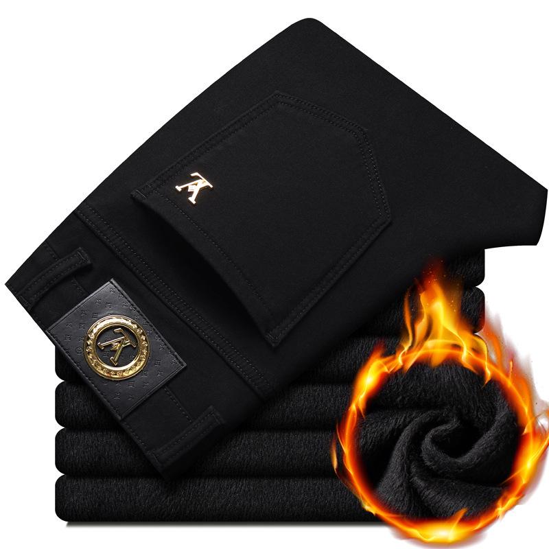Men's Premium Elastic Velvet-Lined Slim Straight Business Jeans for Winter