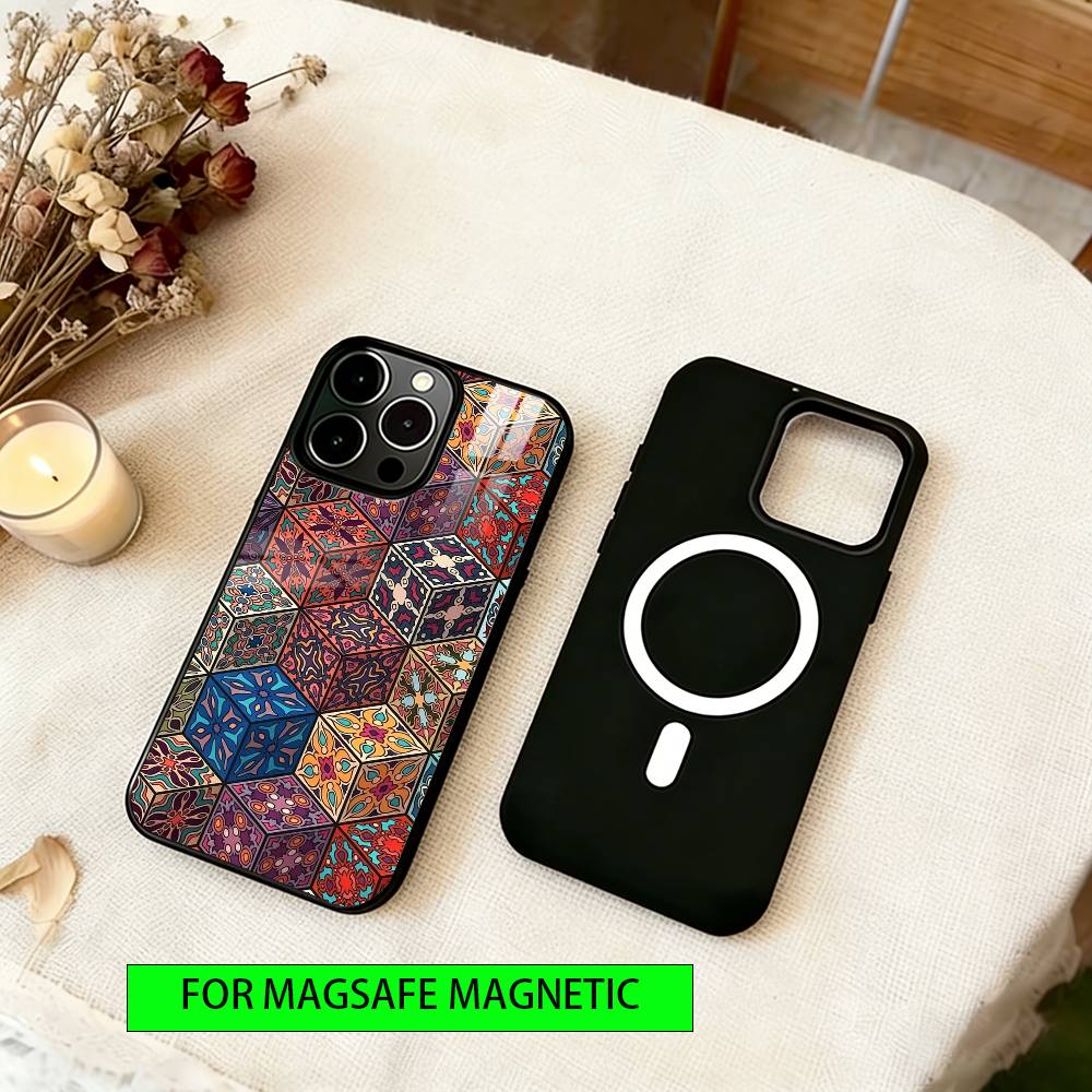 Vintage Pattern Phone Case For iPhone17,16,15,14,13,12,11 Plus,Pro Magnetic For Magsafe Wireless Charging