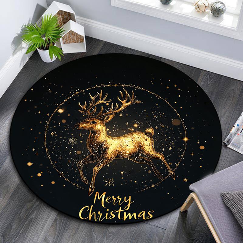 

Golden Deer Round Area Rug,Carpet Rug for Living Room Bedroom Sofa Playroom Decor,Non-slip Floor Mat 80cmx80cm
