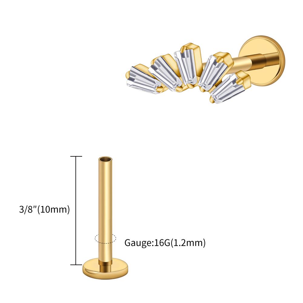 Right Grand ASTM F136 Titanium 16G Baguette CZ Cluster Labret Stud Trapezoid Tragus Monroe Helix Cartilage Earlobe Piercing
