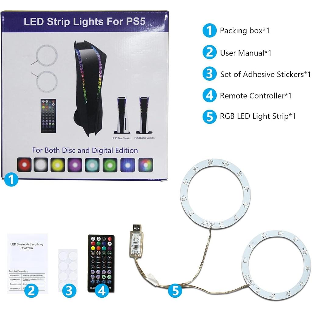 RGB LED světelná lišta, 8 barev, 400 efektů, synchronizace s hudbou, světla měnící barvu, DIY dekorační příslušenství, prstencové světelné pásky pro PS5, ovládání pomocí aplikace/IR dálkového ovladače