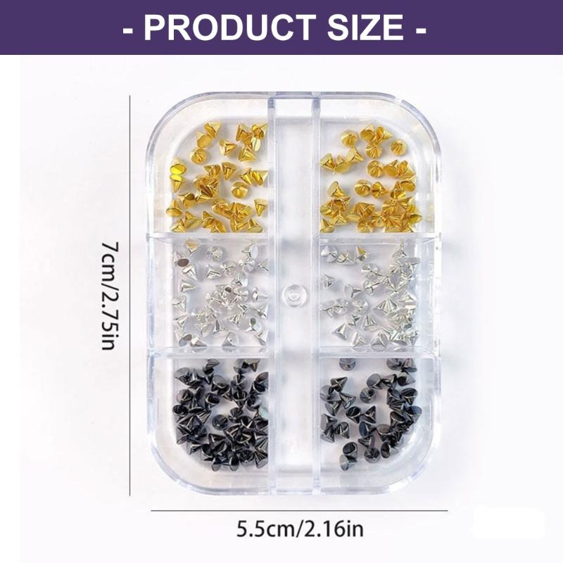 Pack Of 6 Unique Style Metal Nail Art Studs Assorted Shapes Bold Gothic Decorations For DIY Manicure Designs