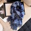 Elegant Women's Double-Sided Cashmere-Feel Scarf Shawl for Autumn & Winter - Thick, Warm, Dual-Use Neck Protection.