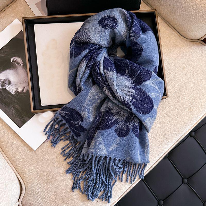 Elegant Women's Double-Sided Cashmere-Feel Scarf Shawl for Autumn & Winter - Thick, Warm, Dual-Use Neck Protection.
