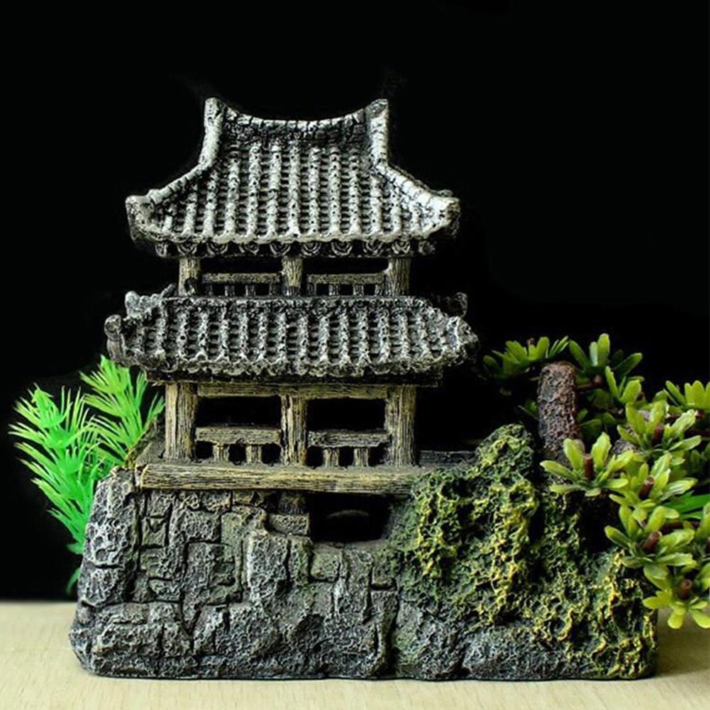 Resin Chinese 3D Printing Ancient Architectural Model Fish Shrimps Shelter House Layout Props For Fish Tank Aquarium Decoration
