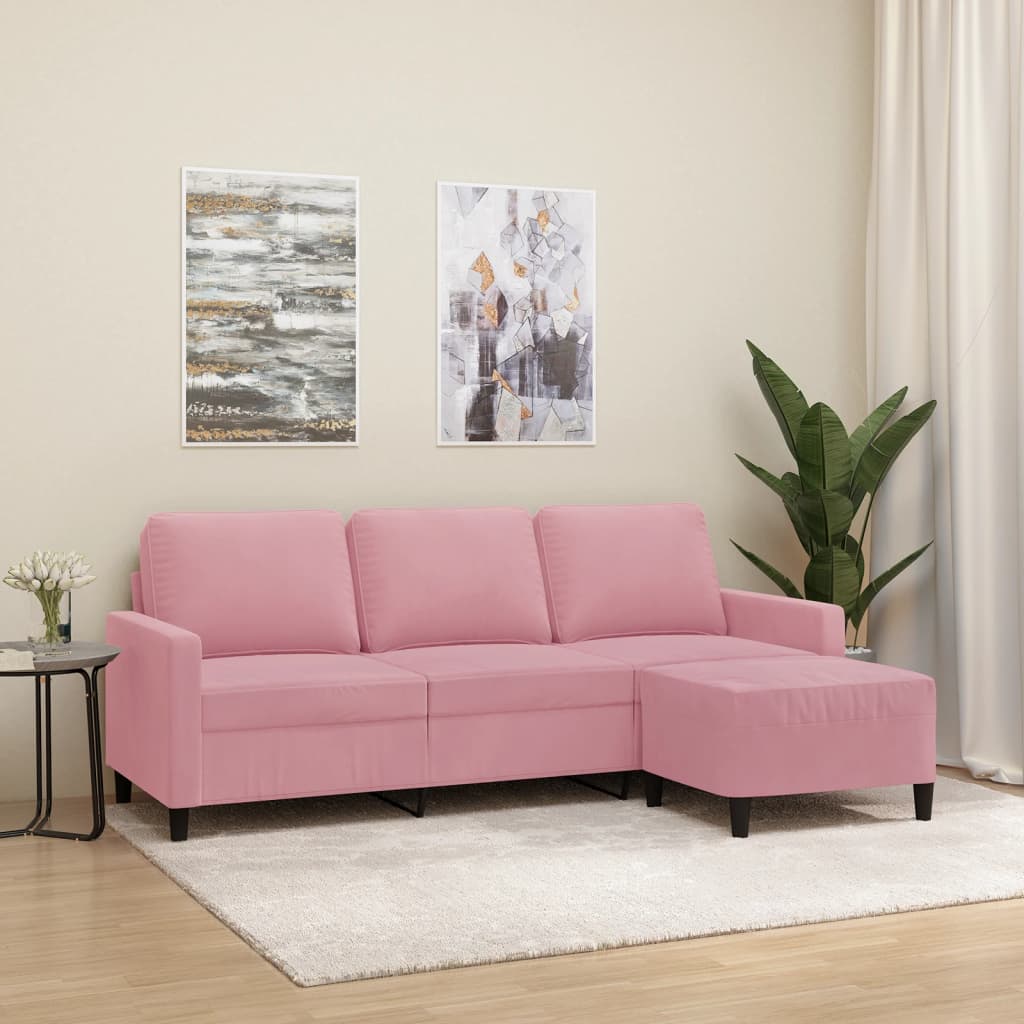 Vidaxl 3-Osobowa Sofa Z Podnóżkiem, Różowa, 180 Cm, Aksamitem