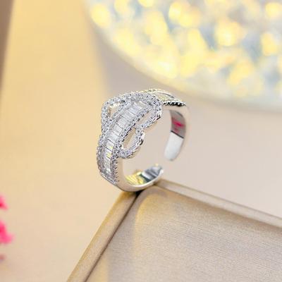 CMM Schmuck Exquisiter Liebesherzförmiger Silberfarbener Zirkonia Öffnender Verstellbarer Ring für Liebhaber Schmuck Geschenk