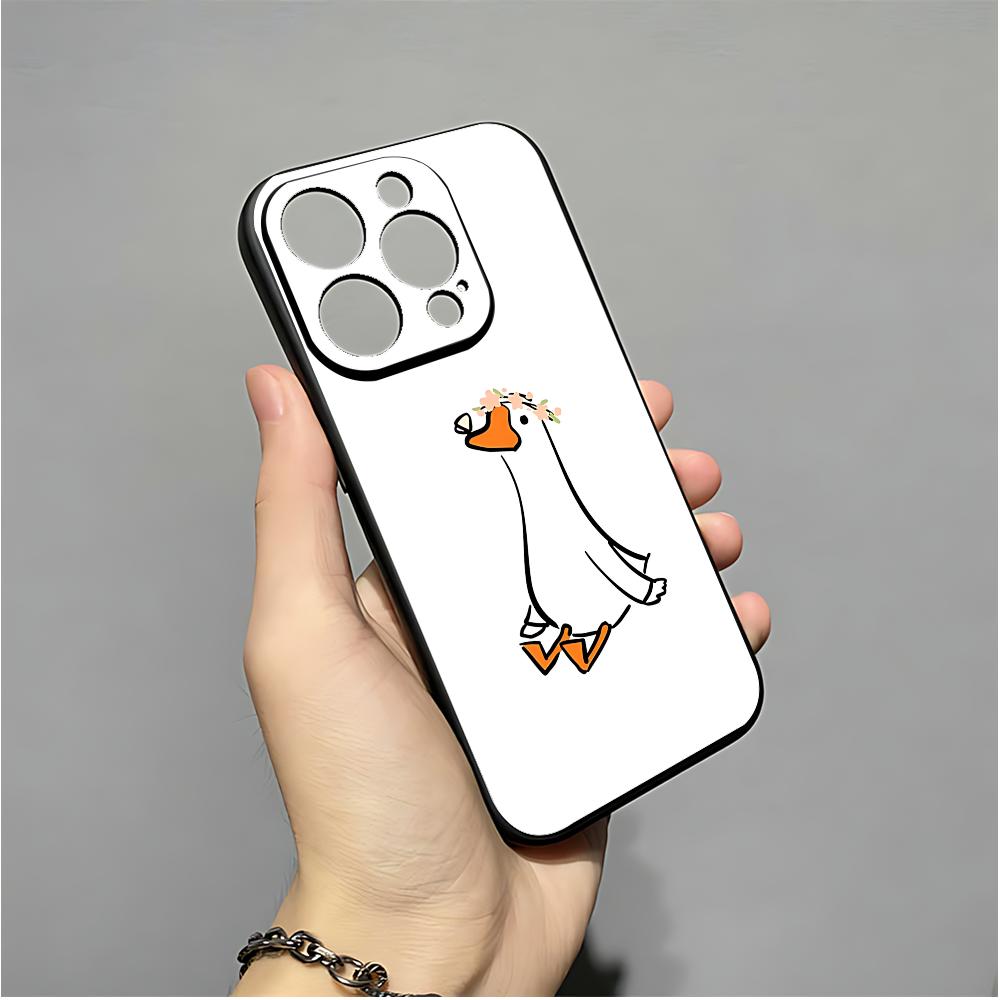 Cute Cartoon Goose Phone Case For IPhone 16,15,14,13,12,11,XS,XR,X,8,7,Pro,Max,Plus,mini Silicone Black Cover