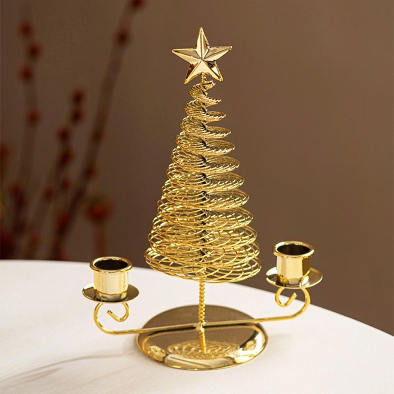 3 Pack Metal Christmas Candleholder Pine Tree Shape Candelabra Seasonal Centerpieces Decors For Dining Room Fireplaces