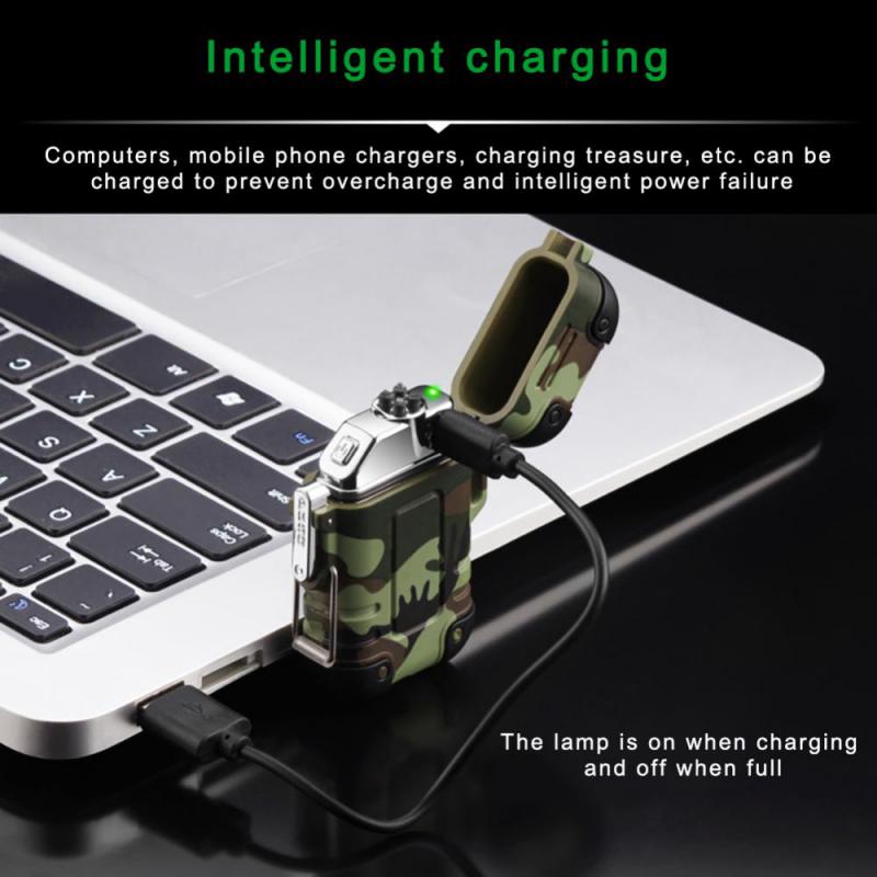 Waterproof Lighter With Lanyard USB Push-up Button Lighter Double-sided Point USB Rechargeable Lighter Electronic Arc Lighter