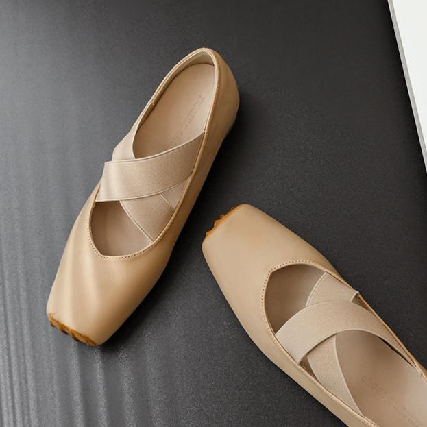 Heels Women Shoes Leather Mary Jane Single Shoes Retro Cross Strap Square Head Comfortable Thick Heel High Heel Ballet Shoes