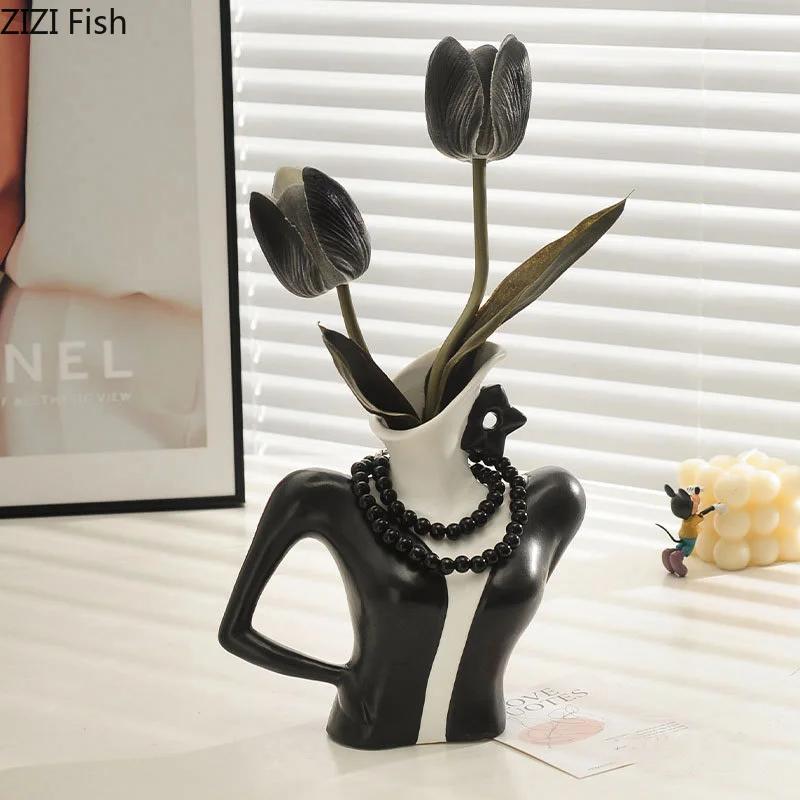 Elegant Dames Ceramic Vase Creative Figures Flower Pots Desk Decoration Flowers Arrangement Floral Vases Room Aesthetic Decor