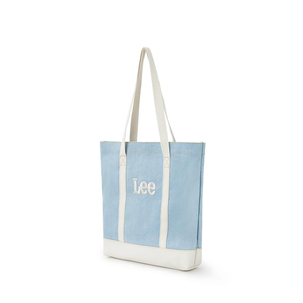 New Lee Denim+PU Artificial Leather Tote Bag, Shoulder Bag Medium Size Unisex Blue & Brown LE250114M