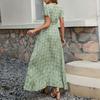 Women's Summer Floral High Waist Bohemian Dress Casual Hawaiian Flowing V Neck Holiday Dress