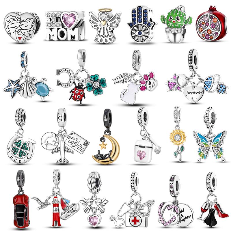 Blue Sea Turtle Charms Beads Copper Heart Clover Sunflower Devil Palm Fit Original Bracelets Guard Bead Diy Jewelry