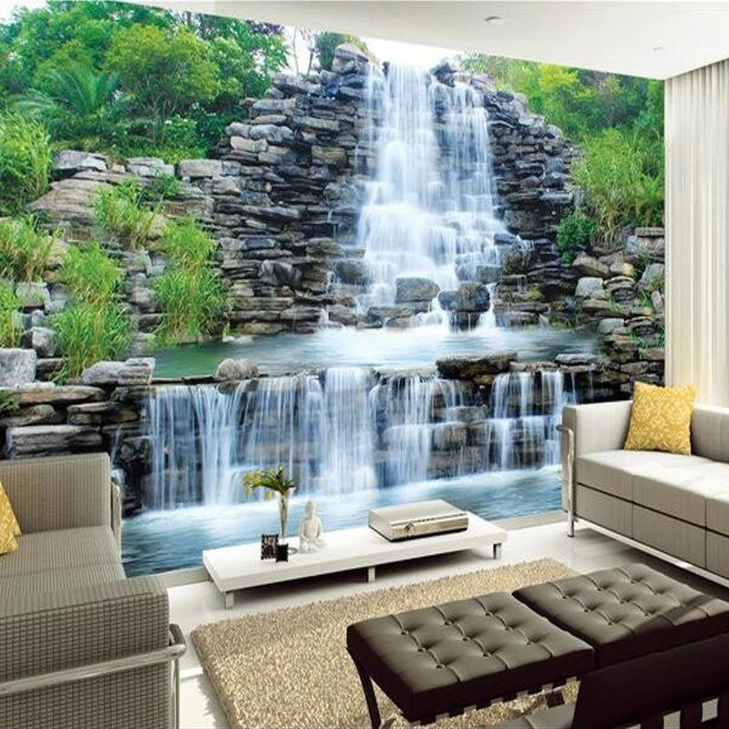 3d Photo Wallpaper Natural Mural Waterfalls Pastoral Style 3d Wall Papers Living Room Sofa Backdrop Wall Murals Decor