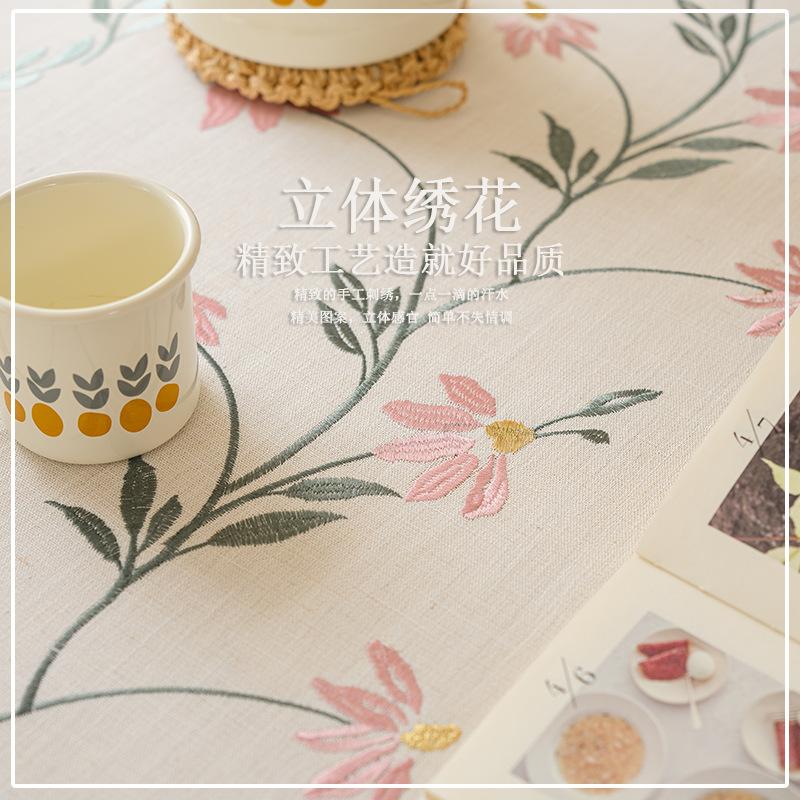 Embroidery Table Cloth Tablecloth Cotton And Linen Embroidery Rectangular White Fringed Coffee Table Fabric Cover Towel European Pastoral Living Room