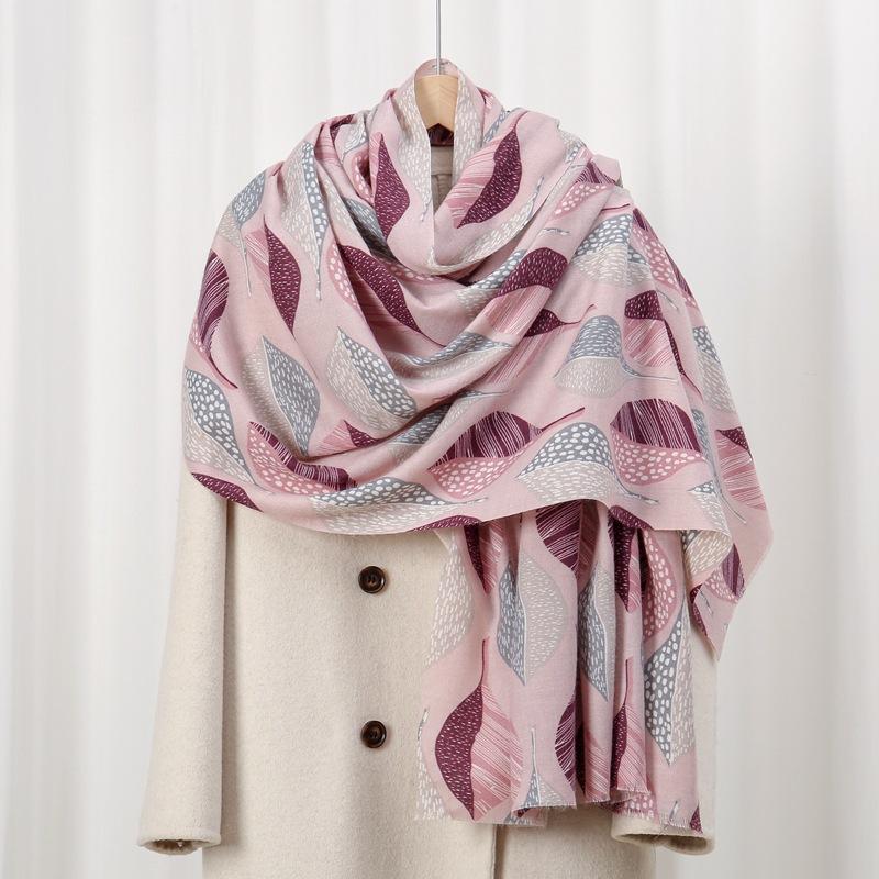 Sycamore Leaf Skin-friendly Velvet New Autumn and Winter Skin-friendly and Warm Imitation Cashmere Printed Scarf Versatile Shawl