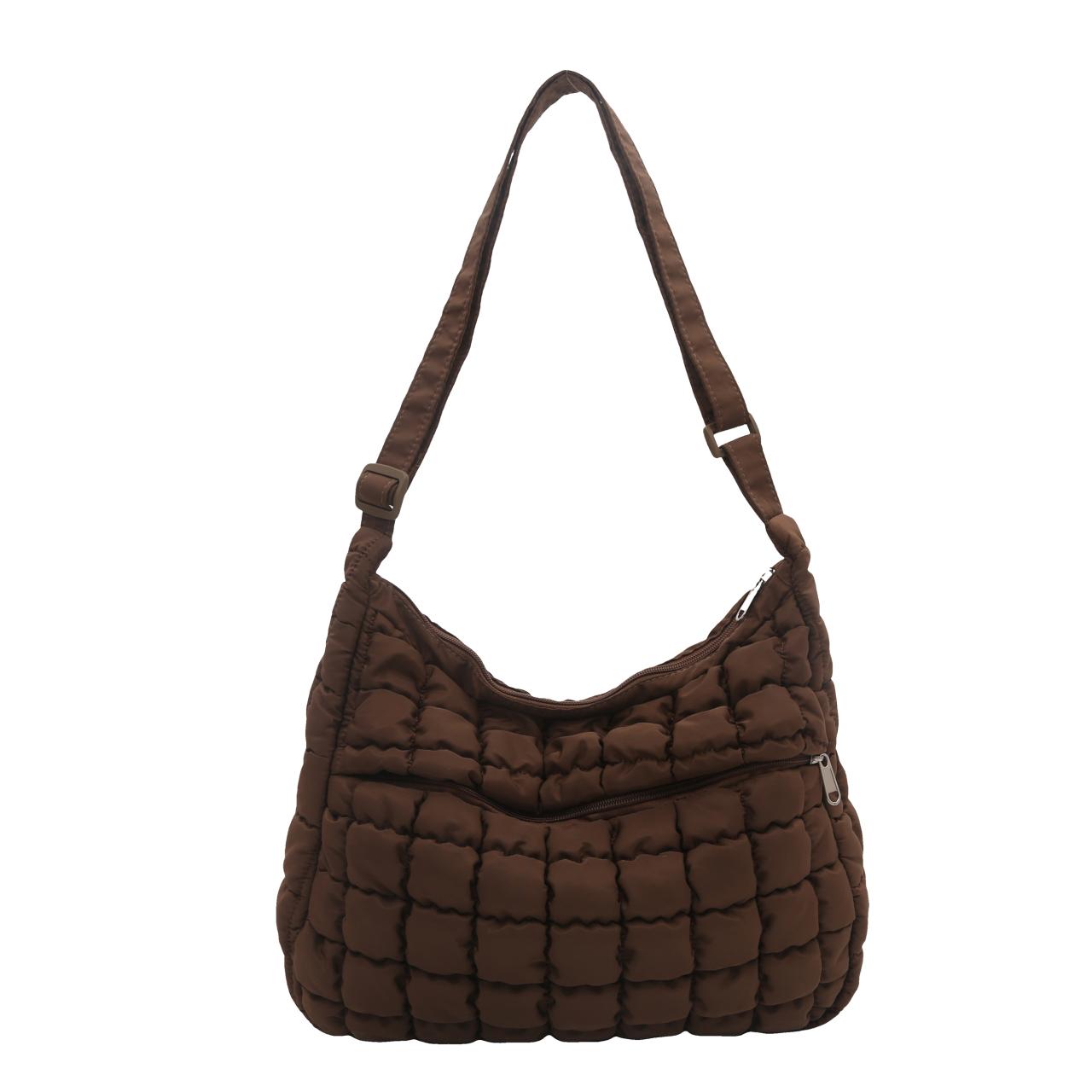 Women Quilted Puffer Shoulder Bag Large Capacity Fashion Casual Crossbody Tote Handbag кофейный
