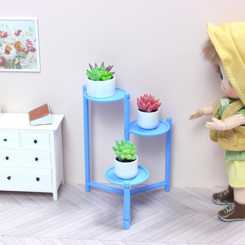 1/12 Dollhouse Mini Succulent Plant Storage Rack Display Storage Shelf Modern Style Doll House Furniture Ornaments Toys